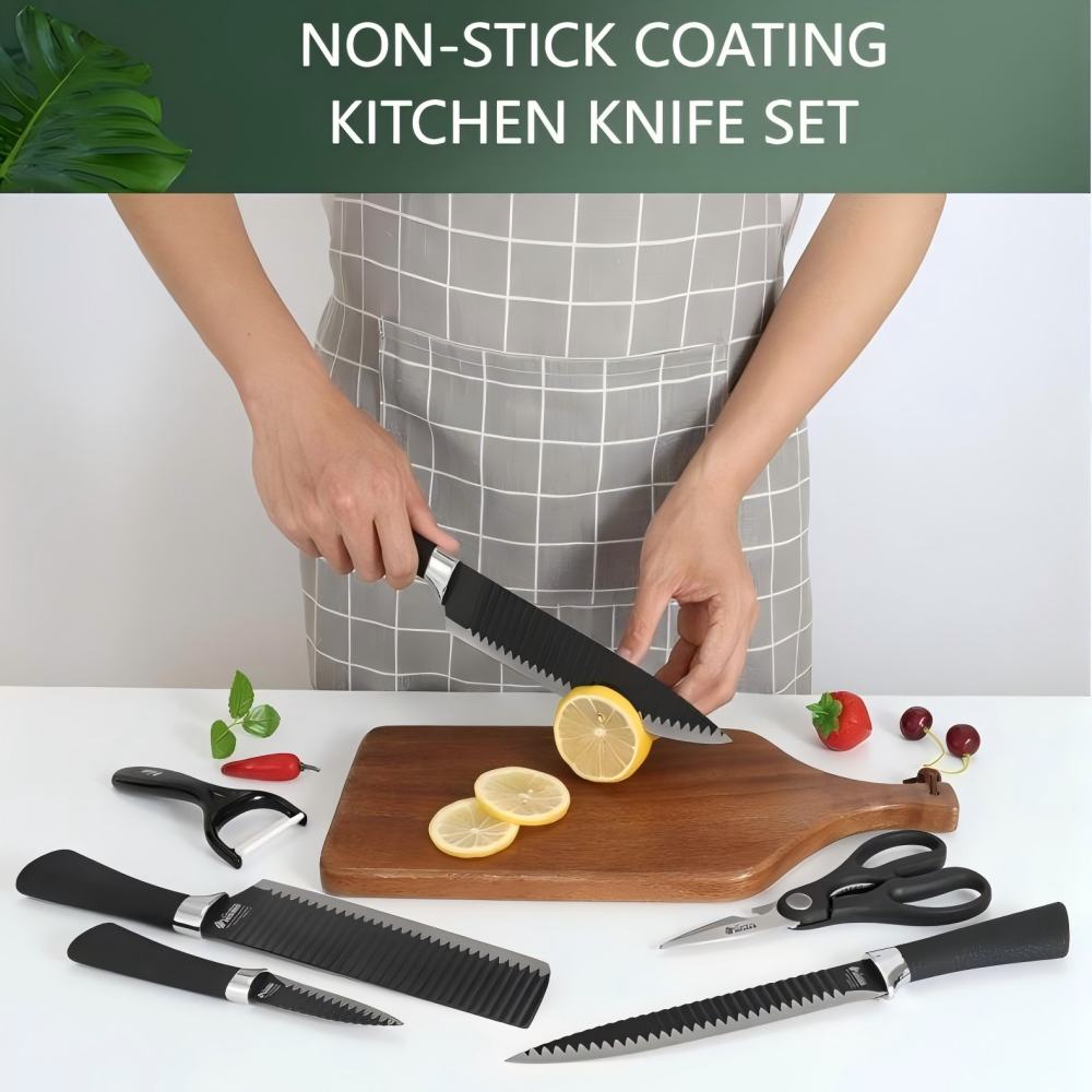 CONDERE HOME 6 PCS Kitchen Knife Set | Larger Cleaver, Chef Knife, Slicer Knife, Paring Knife, Ceramic Peeler, Scissors | 3CR13 Stainless Steel