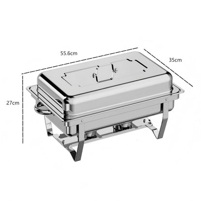 LP One-pan Alcohol-heating Buffet Stove Without Alcohol, 9L Square Stainless Steel Chafing Dish, Silver Color Food Warmer with Folding Frame and Heat Preservation