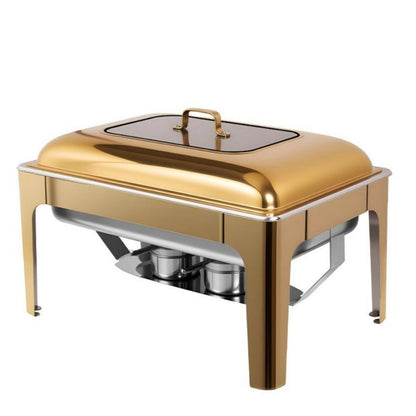 9L Two-Pan Square Stainless Steel Chafing Dish Buffet Stove CDH-36, Gold Color, Alcohol-Heating Food Warmer (Without Alcohol), Dual-Pan Catering Equipment for Events & Banquets