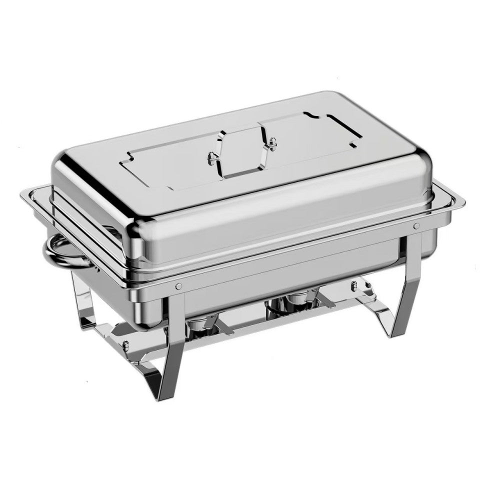 LP One-pan Alcohol-heating Buffet Stove Without Alcohol, 9L Square Stainless Steel Chafing Dish, Silver Color Food Warmer with Folding Frame and Heat Preservation