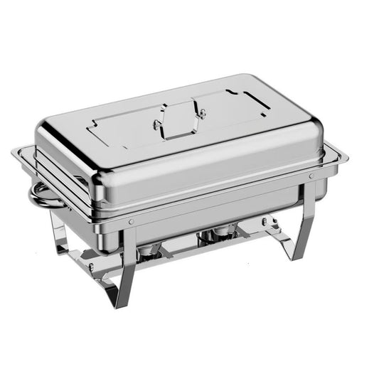 LP-D Two-pans Alcohol-heating Buffet Stove Without Alcohol, 9L Square Stainless Steel Chafing Dish Silver Color, Double Food Pans Food Warmer with Folding Frame & Strong Heat Preservation