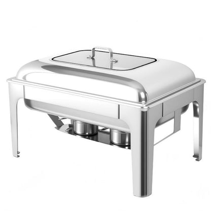 9L Square Stainless Steel Chafing Dish Buffet Stove CDH-33, One-Pan Alcohol-Heating Food Warmer (Without Alcohol), Silver Color, Heat-Resistant & Large Capacity Catering Equipment