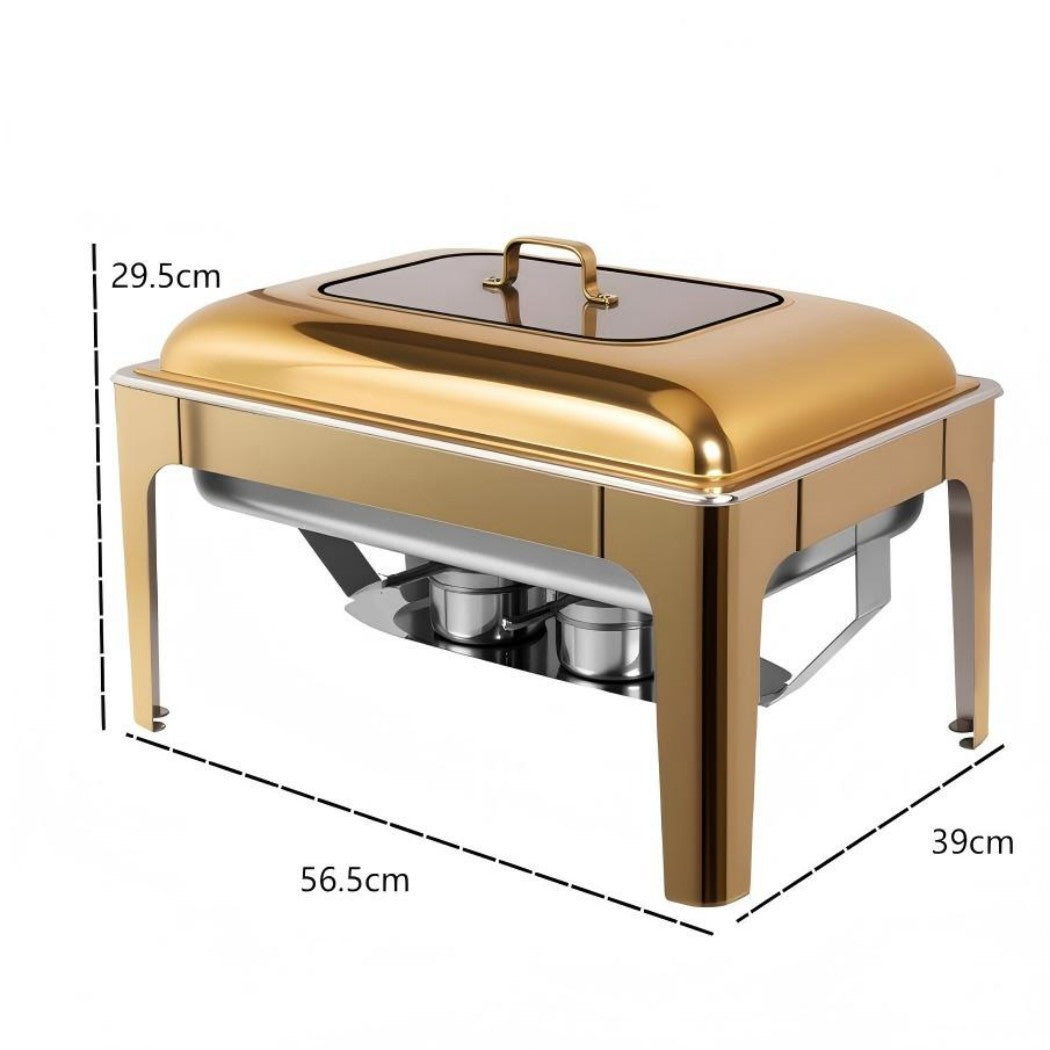 9L One-Pan Square Stainless Steel Chafing Dish Buffet Stove CDH-35, Gold Color, Alcohol-Heating Food Warmer (Without Alcohol), Heat-Resistant Catering Equipment for Events & Parties