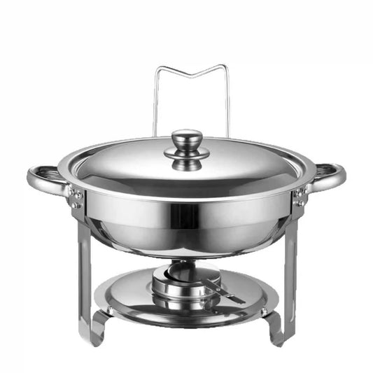Alcohol-Heating Buffet Stove CDH-39, 5L Round Stainless Steel Set Silver Color, Chafing Dish Food Warmer (Without Alcohol)