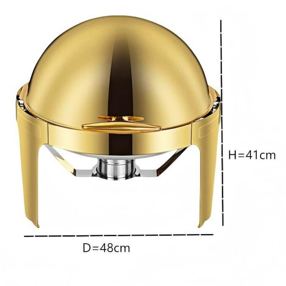 CDH-32 6L Round Stainless Steel Chafing Dish Buffet Stove, Alcohol-Heating Food Warmer (Fuel Not Included), Gold Color, Large Capacity & Long Heat Preservation