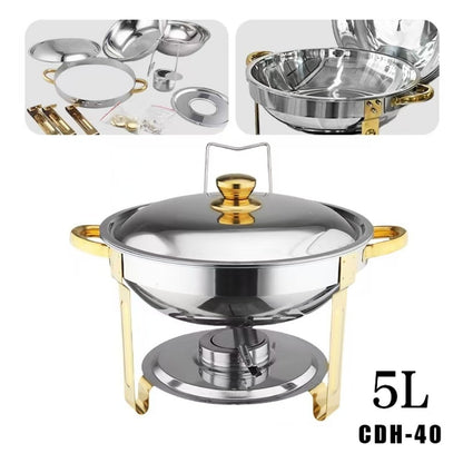 Alcohol-Heating Buffet Stove CDH-40 (Without Alcohol), 5L Round Stainless Steel Set Silver Color, South Africa Production, Heat-Preservation Chafing Dish for Catering & Buffet Food Warmer