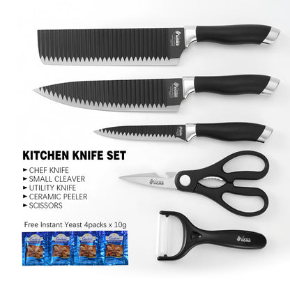 CONDERE HOME 5 PCS Kitchen Knife Set | Chef Knife, Small Cleaver, Utility Knife, Ceramic Peeler, Scissors | 3CR13 Stainless Steel Blades