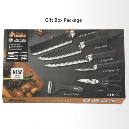 CONDERE HOME 6 PCS Kitchen Knife Set | Larger Cleaver, Chef Knife, Slicer Knife, Paring Knife, Ceramic Peeler, Scissors | 3CR13 Stainless Steel