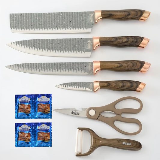 CONDERE HOME 6 PCS Knife Set | Small Cleaver, Chef Knife, Slicer Knife, Paring Knife, Ceramic Peeler, Scissors | 3CR13 Stainless Steel Blades