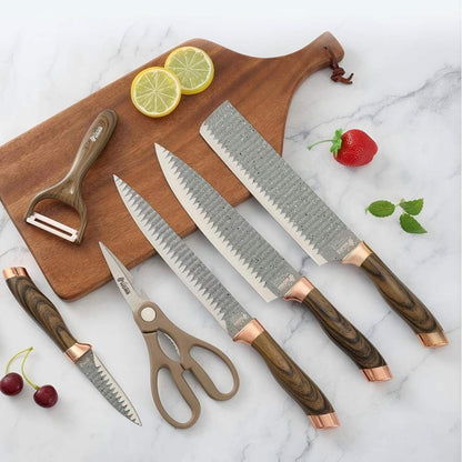 CONDERE HOME 6 PCS Knife Set | Small Cleaver, Chef Knife, Slicer Knife, Paring Knife, Ceramic Peeler, Scissors | 3CR13 Stainless Steel Blades