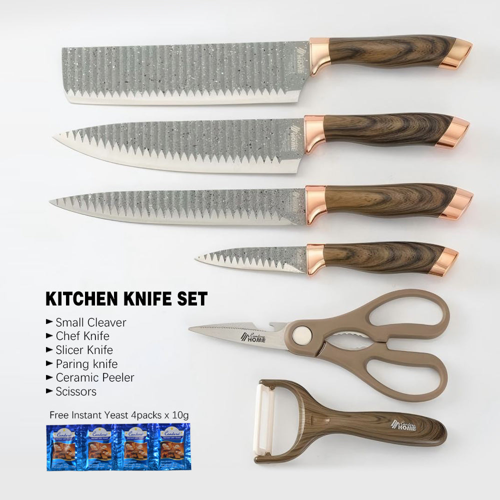 CONDERE HOME 6 PCS Knife Set | Small Cleaver, Chef Knife, Slicer Knife, Paring Knife, Ceramic Peeler, Scissors | 3CR13 Stainless Steel Blades