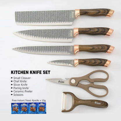 CONDERE HOME 6 PCS Knife Set | Small Cleaver, Chef Knife, Slicer Knife, Paring Knife, Ceramic Peeler, Scissors | 3CR13 Stainless Steel Blades