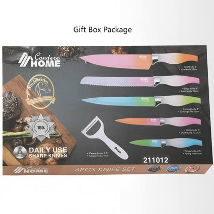 CONDERE HOME 6 PCS Knife Set | Chef, Bread, Carving, Utility, Paring Knife, Ceramic Peeler | 3CR13 Stainless Steel