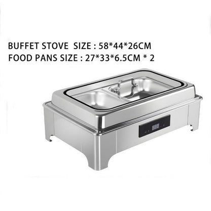 TH-5002 9L Two-Pans Electric Heater Buffet Stove, Square Stainless Steel Set with Visual Glass, Touch Temperature Control & Display