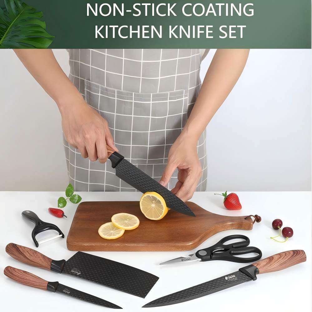 CONDERE HOME 6 PCS Kitchen Knife Set with Free Yeast Larger Cleaver, Chef Knife, Slicer, Utility Knife, Peeler & Scissors 3CR13 Stainless Steel Colour Box