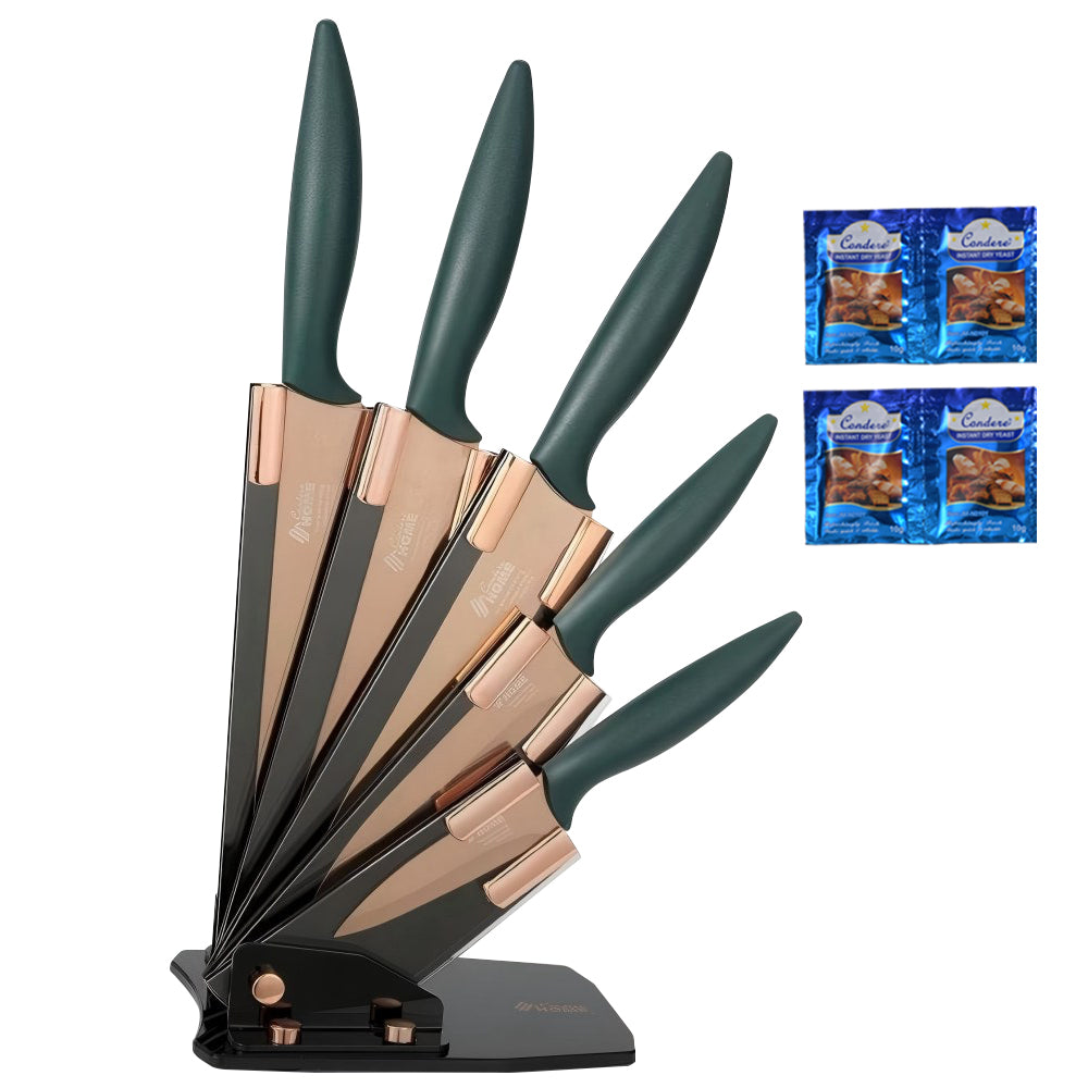 Condere Home 6-Piece Knife Set with Stand – Professional 3CR13 Stainless Steel Kitchen Knives for Home & Culinary Use