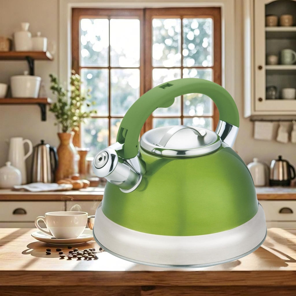 Green Stainless Steel Tea Kettle 3.5L for Stovetop, Durable Water Kettle with Zinc Alloy & Nylon Handle, Stovetop Kettle for Tea Pot and Camping