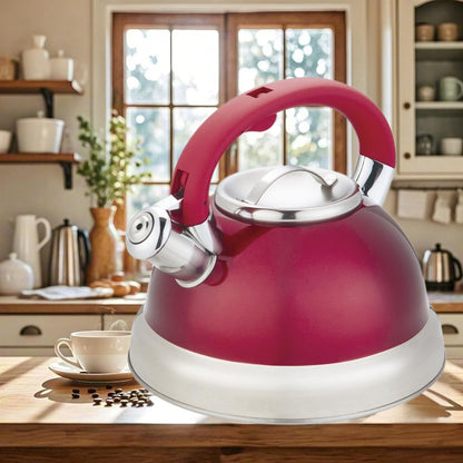 Red Stainless Steel Tea Kettle 3.5L for Stovetop, Durable Water Kettle with Zinc Alloy & Nylon Handle, Stovetop Kettle for Tea Pot and Camping