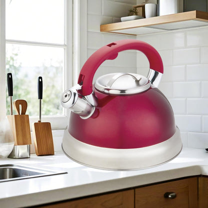 Red Stainless Steel Tea Kettle 3.5L for Stovetop, Durable Water Kettle with Zinc Alloy & Nylon Handle, Stovetop Kettle for Tea Pot and Camping
