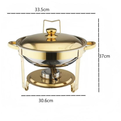 CDH-41 One-pan Alcohol-heating Buffet Stove (Without Alcohol), 5L Round Stainless Steel Chafing Dish, Gold Color, South Africa Production, Heat Preservation Food Warmer for Buffet Catering