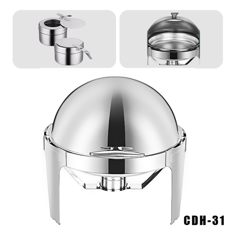 CDH-31 6L Round Stainless Steel Chafing Dish Buffet Stove, Alcohol-Heating Food Warmer (Fuel Not Included), Silver Color, Large Capacity & Long-Lasting Heat Preservation