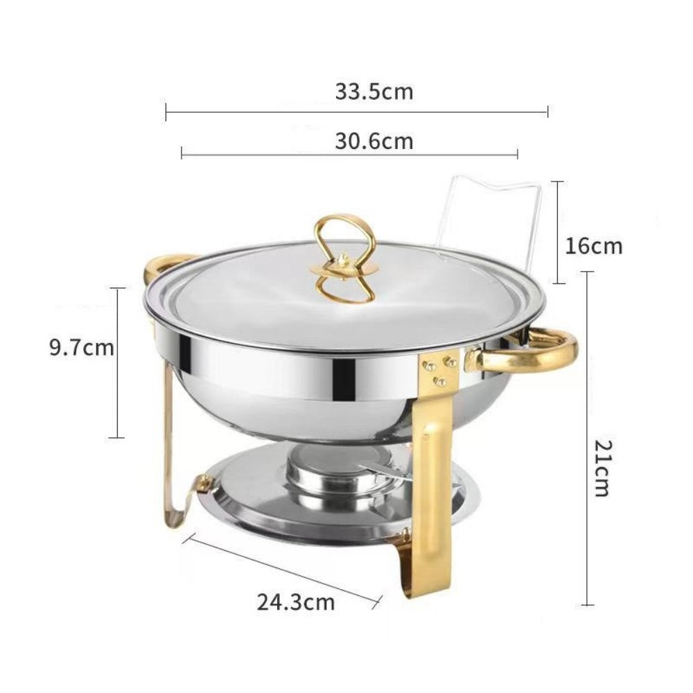 Alcohol-Heating Buffet Stove CDH-40 (Without Alcohol), 5L Round Stainless Steel Set Silver Color, South Africa Production, Heat-Preservation Chafing Dish for Catering & Buffet Food Warmer