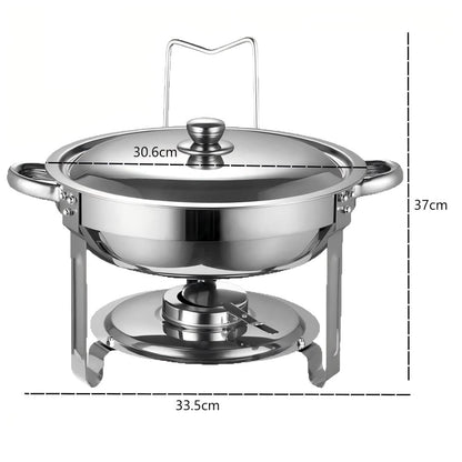 Alcohol-Heating Buffet Stove CDH-39, 5L Round Stainless Steel Set Silver Color, Chafing Dish Food Warmer (Without Alcohol)
