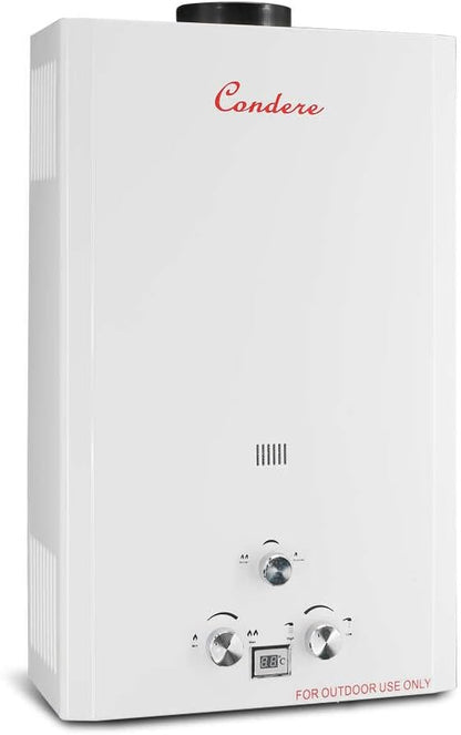Condere 16L LPG Tankless Water Heater, Outdoor Propane Gas Heater with LED Display, Flame Failure & Overheat Protection – LQ-4016(HB), Ideal for Family Use