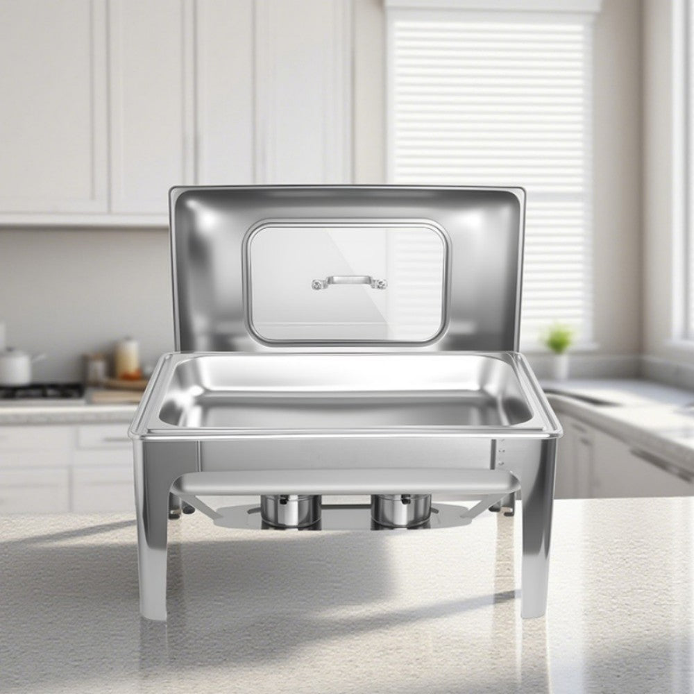 9L Square Stainless Steel Chafing Dish Buffet Stove CDH-33, One-Pan Alcohol-Heating Food Warmer (Without Alcohol), Silver Color, Heat-Resistant & Large Capacity Catering Equipment