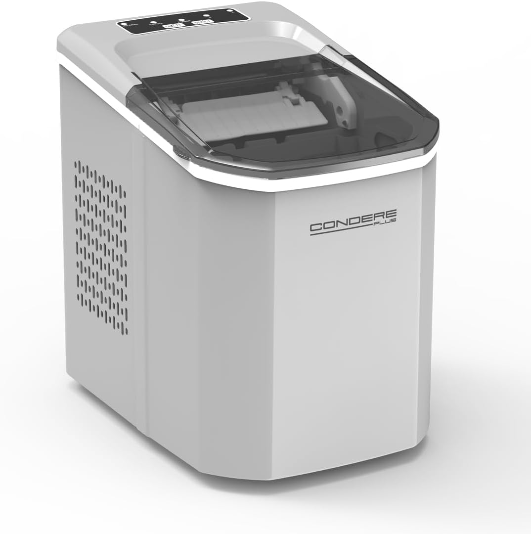 Condere Small Countertop Ice Maker White GB-46 Portable Ice Machine with 1.5L Water Tank, Automatic Cleaning, Ice Size Selection, and Overheat Protection for Home and Kitchen Use