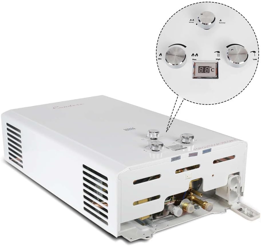 Condere LPG Tankless Water Heater Gas 20L, Outdoor Propane Water Heater with LED Display, Flame Failure & Overheat Protection – LQ-4020(HB), Ideal for Family Use.