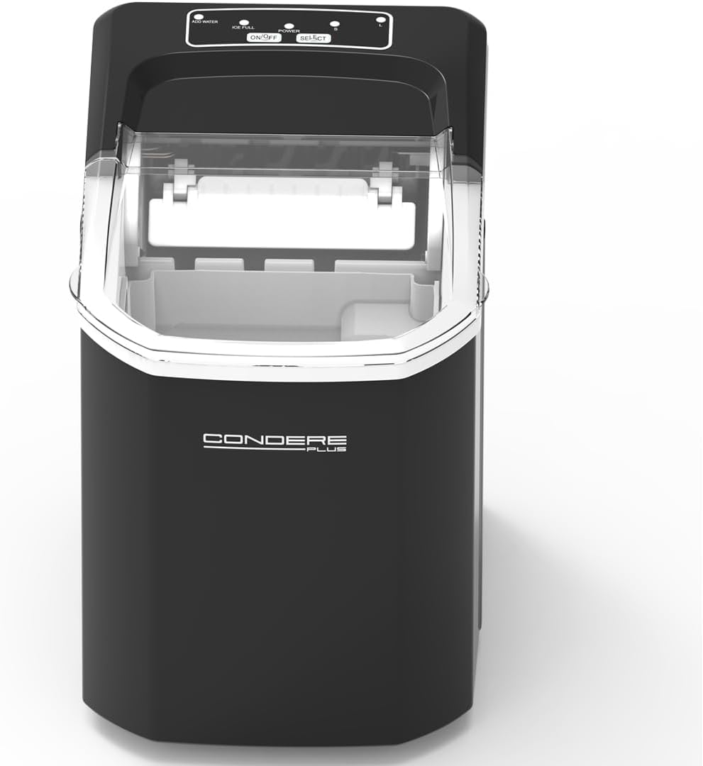 Condere Small Countertop Ice Maker Black GB-46 Portable Ice Machine with 1.5L Water Tank, Automatic Cleaning, Ice Size Selection, and Overheat Protection for Home and Kitchen Use