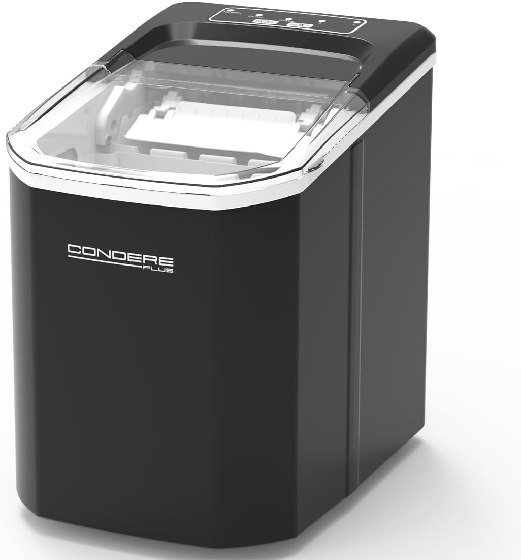 Condere Small Countertop Ice Maker Black GB-46 Portable Ice Machine with 1.5L Water Tank, Automatic Cleaning, Ice Size Selection, and Overheat Protection for Home and Kitchen Use