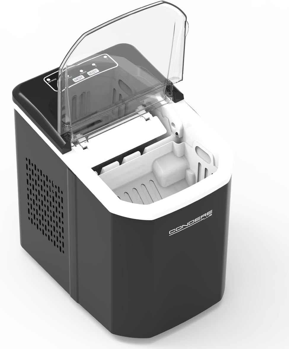 Condere Small Countertop Ice Maker Black GB-46 Portable Ice Machine with 1.5L Water Tank, Automatic Cleaning, Ice Size Selection, and Overheat Protection for Home and Kitchen Use