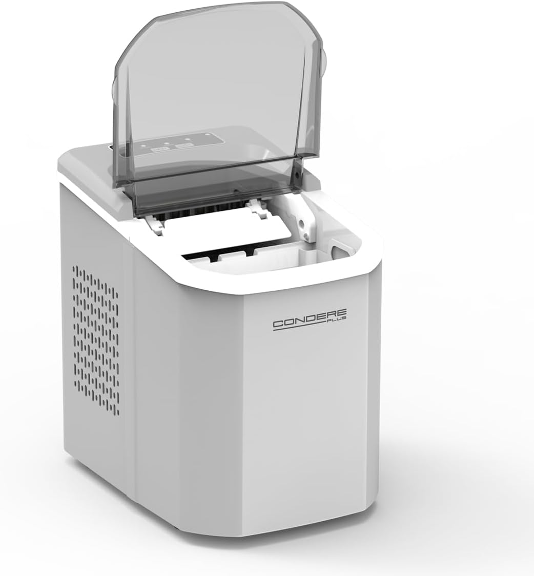 Condere Small Countertop Ice Maker White GB-46 Portable Ice Machine with 1.5L Water Tank, Automatic Cleaning, Ice Size Selection, and Overheat Protection for Home and Kitchen Use