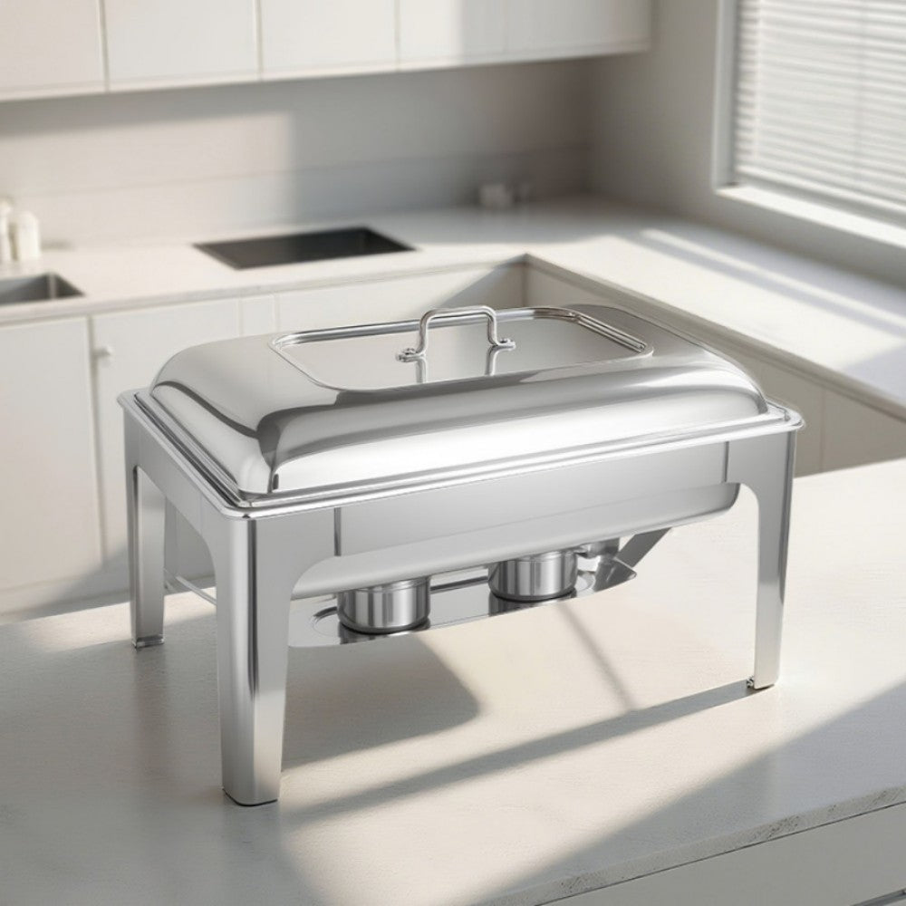 9L Square Stainless Steel Chafing Dish Buffet Stove CDH-33, One-Pan Alcohol-Heating Food Warmer (Without Alcohol), Silver Color, Heat-Resistant & Large Capacity Catering Equipment