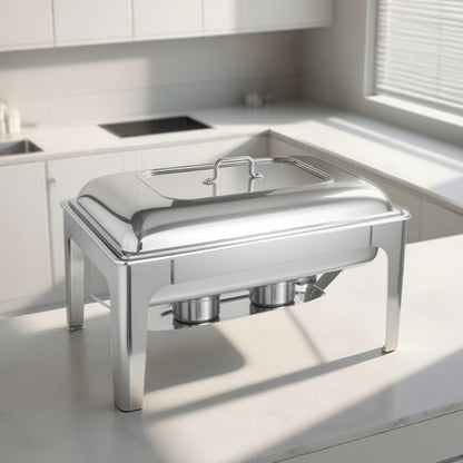 9L Square Stainless Steel Chafing Dish Buffet Stove CDH-33, One-Pan Alcohol-Heating Food Warmer (Without Alcohol), Silver Color, Heat-Resistant & Large Capacity Catering Equipment