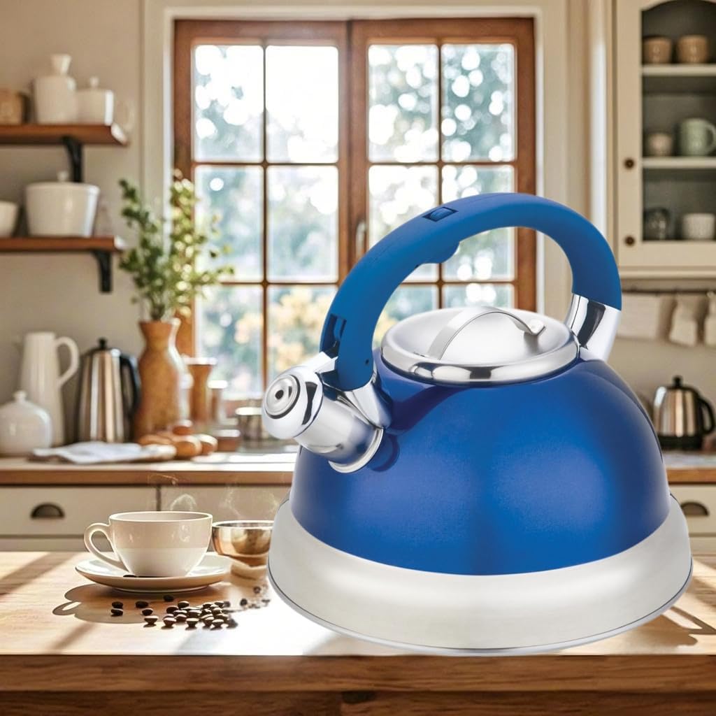 Blue Stainless Steel Tea Kettle 3.5L for Stovetop, Durable Water Kettle with Zinc Alloy & Nylon Handle, Stovetop Kettle for Tea Pot and Camping
