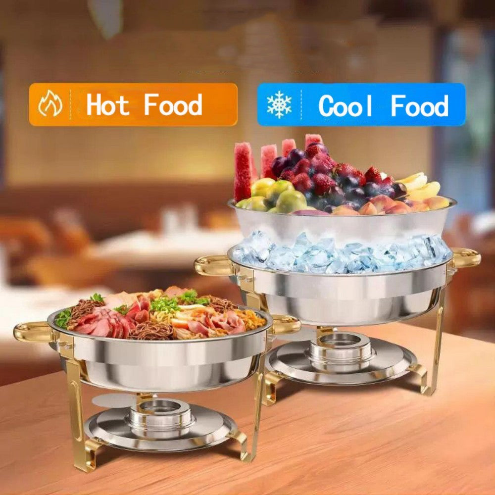 Alcohol-Heating Buffet Stove CDH-40 (Without Alcohol), 5L Round Stainless Steel Set Silver Color, South Africa Production, Heat-Preservation Chafing Dish for Catering & Buffet Food Warmer