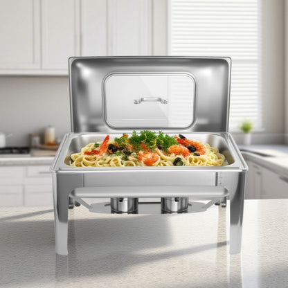 9L Square Stainless Steel Chafing Dish Buffet Stove CDH-33, One-Pan Alcohol-Heating Food Warmer (Without Alcohol), Silver Color, Heat-Resistant & Large Capacity Catering Equipment