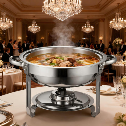 Alcohol-Heating Buffet Stove CDH-39, 5L Round Stainless Steel Set Silver Color, Chafing Dish Food Warmer (Without Alcohol)