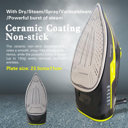 CONDERE Steam Iron for Clothes 2200W - Ceramic Non-Stick Plate, 360ml Water Tank, Thermostatic Control with Self-Clean & Anti-Drip Features, Compact & Portable Iron for Travel