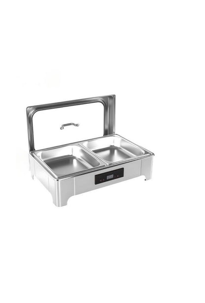 TH-5002 9L Two-Pans Electric Heater Buffet Stove, Square Stainless Steel Set with Visual Glass, Touch Temperature Control & Display