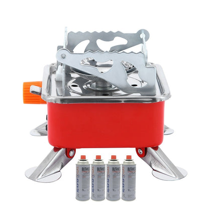 BDZ-001A Portable Camping Stove with Piezo Ignition & Safety Lock – Small Butane Gas Stove with Adjustable Flame, Carry Case & 4 × 227g Gas Canisters