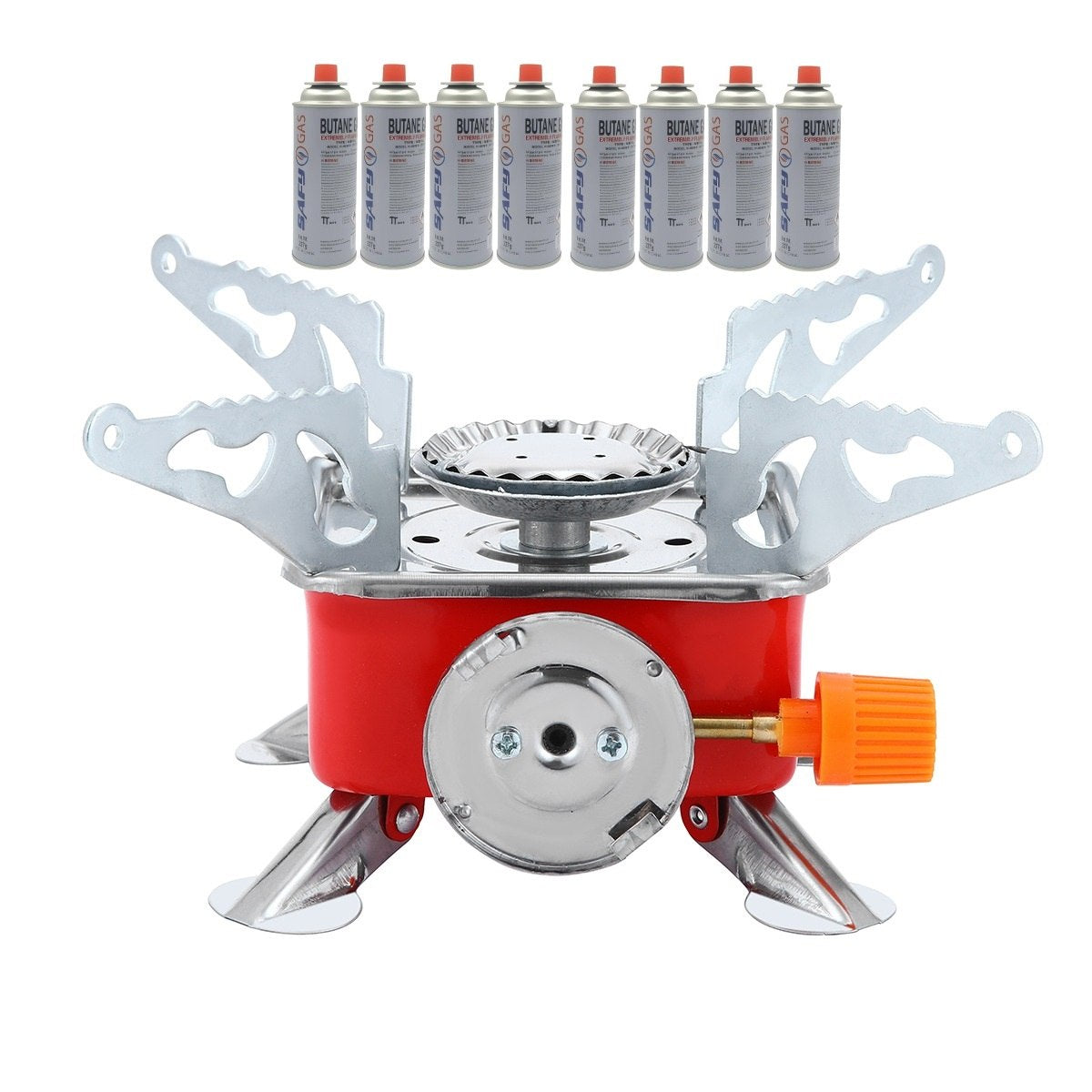 BDZ-001B Portable Camping Stove with Piezo Ignition & Carry Case – Butane Gas Stove with Adjustable Flame & 8 × 227g Gas Canisters