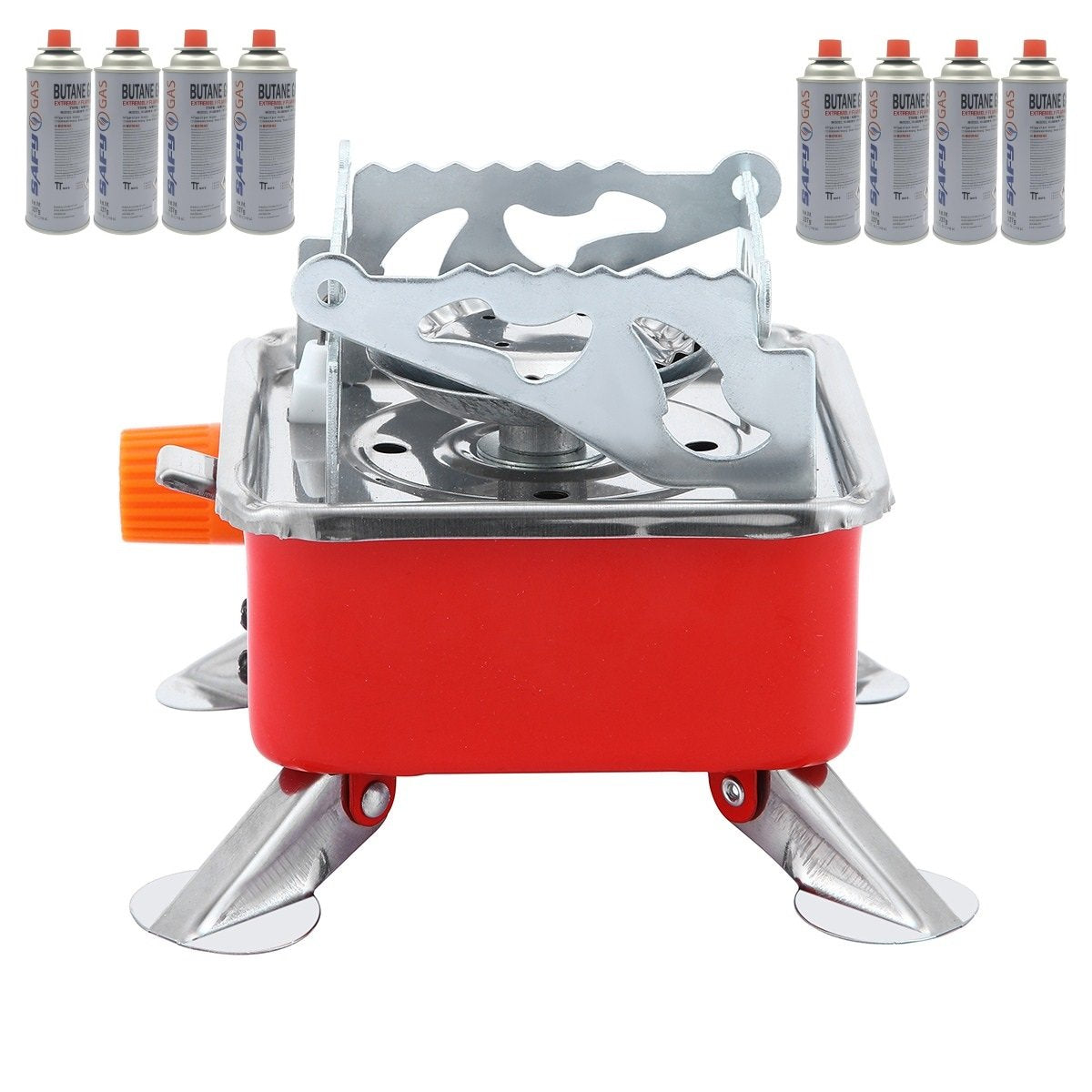 BDZ-001B Portable Camping Stove with Piezo Ignition & Carry Case – Butane Gas Stove with Adjustable Flame & 8 × 227g Gas Canisters