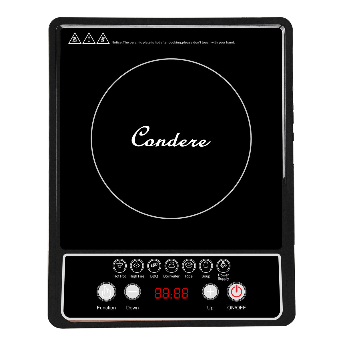 Condere Electric Induction Cooker C-CTSF15A – Portable Hot Plate with Black Crystal Glass, 2200W Induction Cooktop for Countertop Use, Energy-Saving and Safe Design