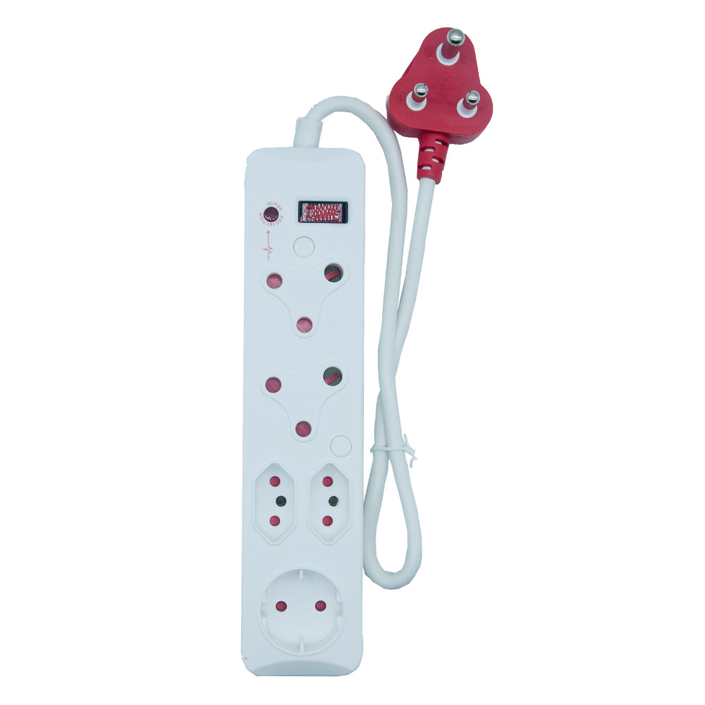 5-Way Surge Protected Power Strip with Multiple Socket-outlet, 16A Non-Rewirable Red Plug, 450J Protection, 4000W Capacity – Power Strip with Surge Indicator and IEC Certification CM-2305