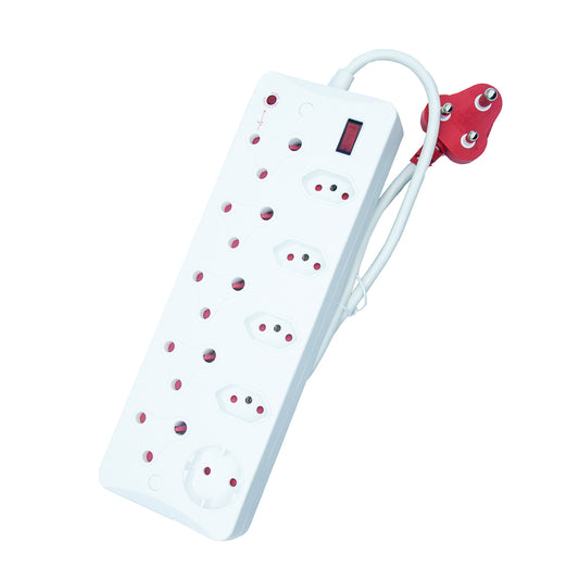 10-Way Surge Protector Power Strip with socket-outlets, 16A Non-Rewirable Red Plug, 450J Surge Protection, IEC Certified, Fire-Resistant, Multi-Outlet Extender with 0.5m Cable CM-2310