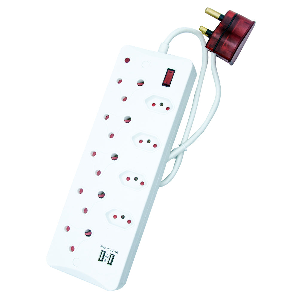 9-Way Multi Socket-outlet with USB Ports and Surge Protection, 16A Surge Protected Plug, 500J-700J Protection, 4000W Capacity – IEC Certification CM-2709